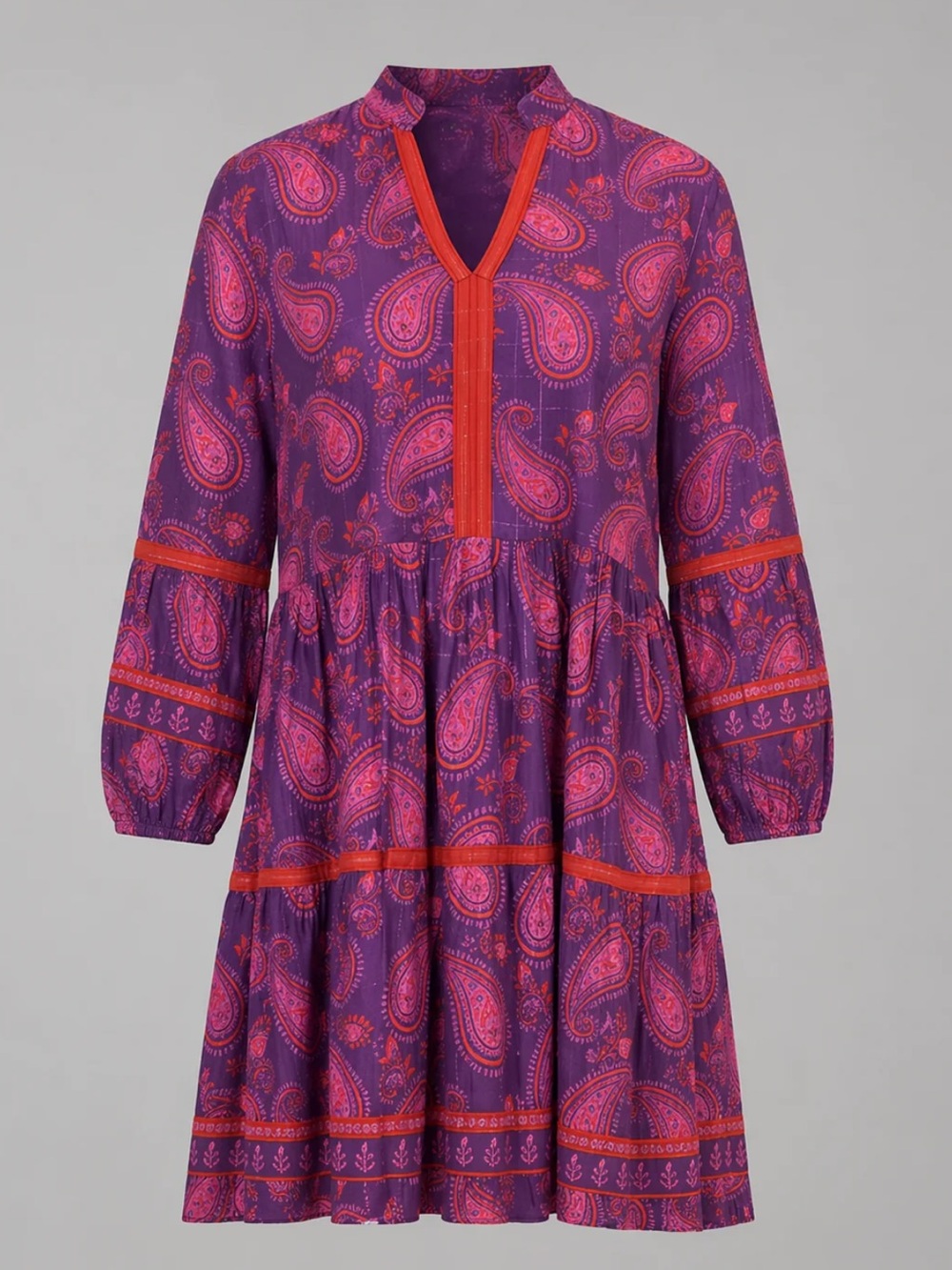 La Plage Alison Long Sleeve Dress in Dancing Paisley Violet & Orange Size L